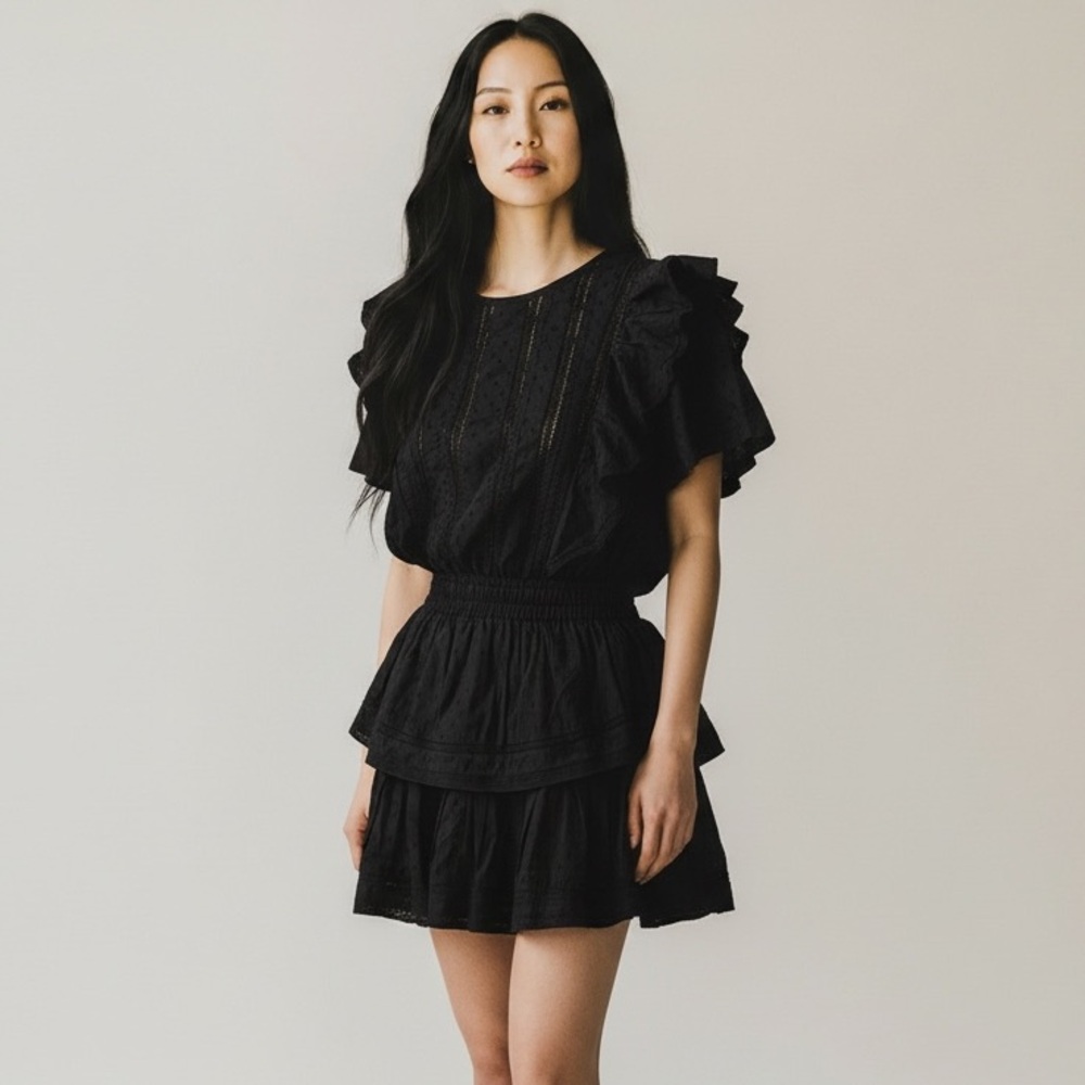 LoveShackFancy Natasha Heritage Mini Dress Cotton Ruffle Eyelet Size Medium